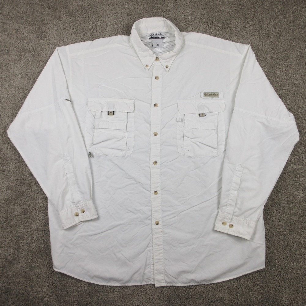 Columbia PFG Shirt Mens 2XL White UPF 50 Performance Fishing Vented Button Up